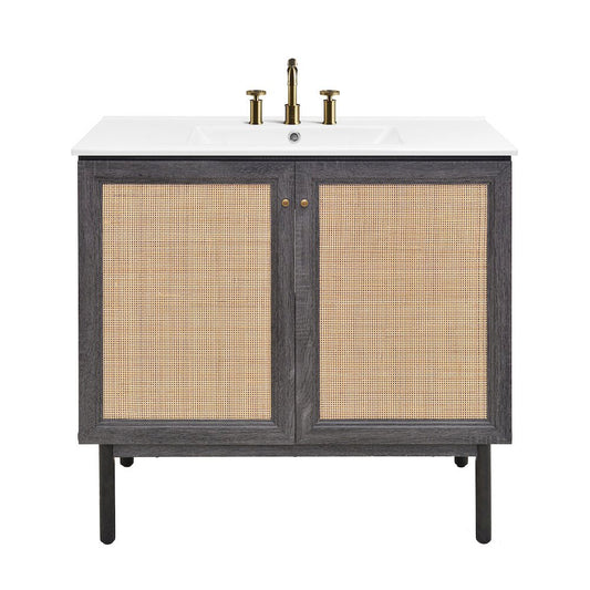 Swiss Madison 36 Freestanding Bathroom Vanity in Black Oak with 3Hole Widespread Sink Top