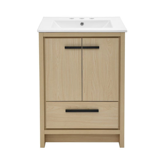 Swiss Madison Virage 24 in Brown Oak Bathroom Vanity With White 3Hole Ceramic Sink Top