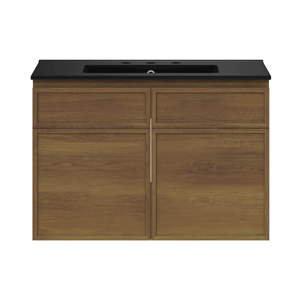Swiss Madison 30 WallMounted Bathroom Vanity in Brown Oak Black 3Hole Widespread Sink Top