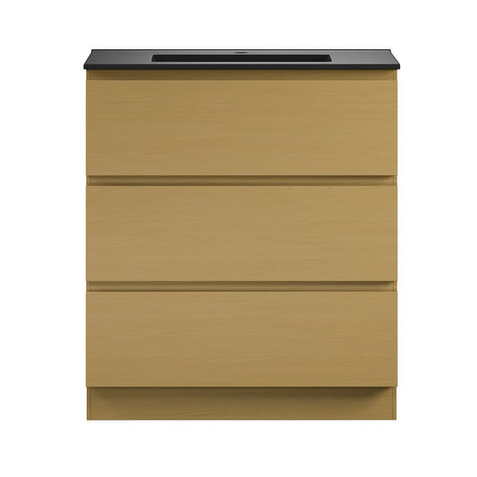 Swiss Madison Liberte 30 Freestanding Bathroom Vanity in Natural Oak with Black Sink Top