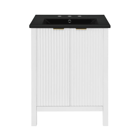 Swiss Madison Bastille 24 in White Bathroom Vanity With Black 3Hole Ceramic Sink Top