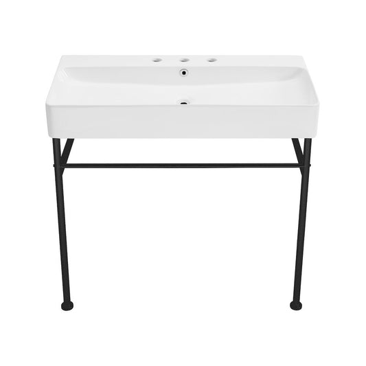 Swiss Madison Carre 36 Console Sink White Basin Black Legs with 8 Widespread Holes