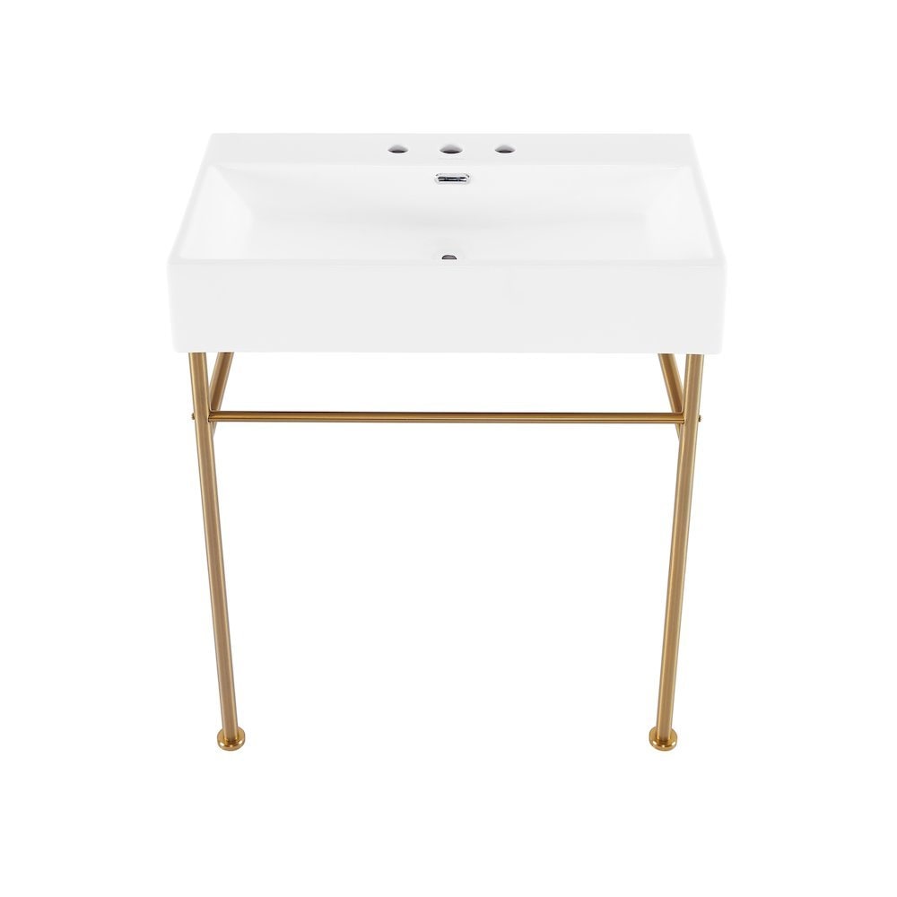 Swiss Madison Claire 30 Console Sink White Basin Brushed Gold Legs with 8 Widespread Holes