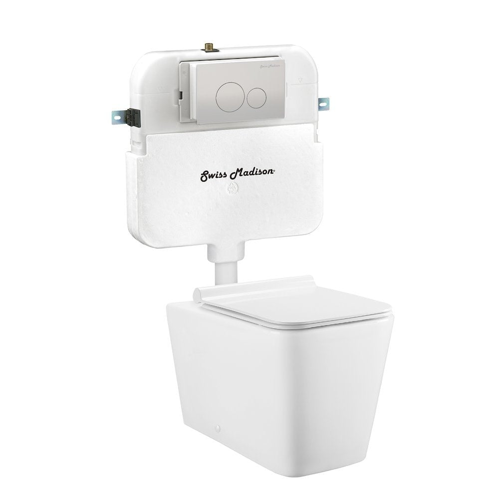 Swiss Madison Concorde Back to Wall Concealed Tank Toilet Bowl Bundle in Glossy White