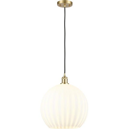 Innovations Lighting  516-1P-SG-G1217-14WV Ballston White Venetian Pendant Satin Gold