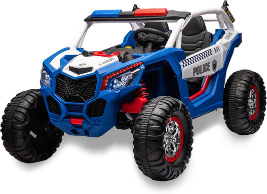 Garvee 24v 2 Seater Ride on Truck 4 x 75w with Remote Control Kids Ride on UTV Car 4WD Off-Road UTV Electric Toy Car with Spring Suspension Headlights Music for Boys Girls 3-8 Blue