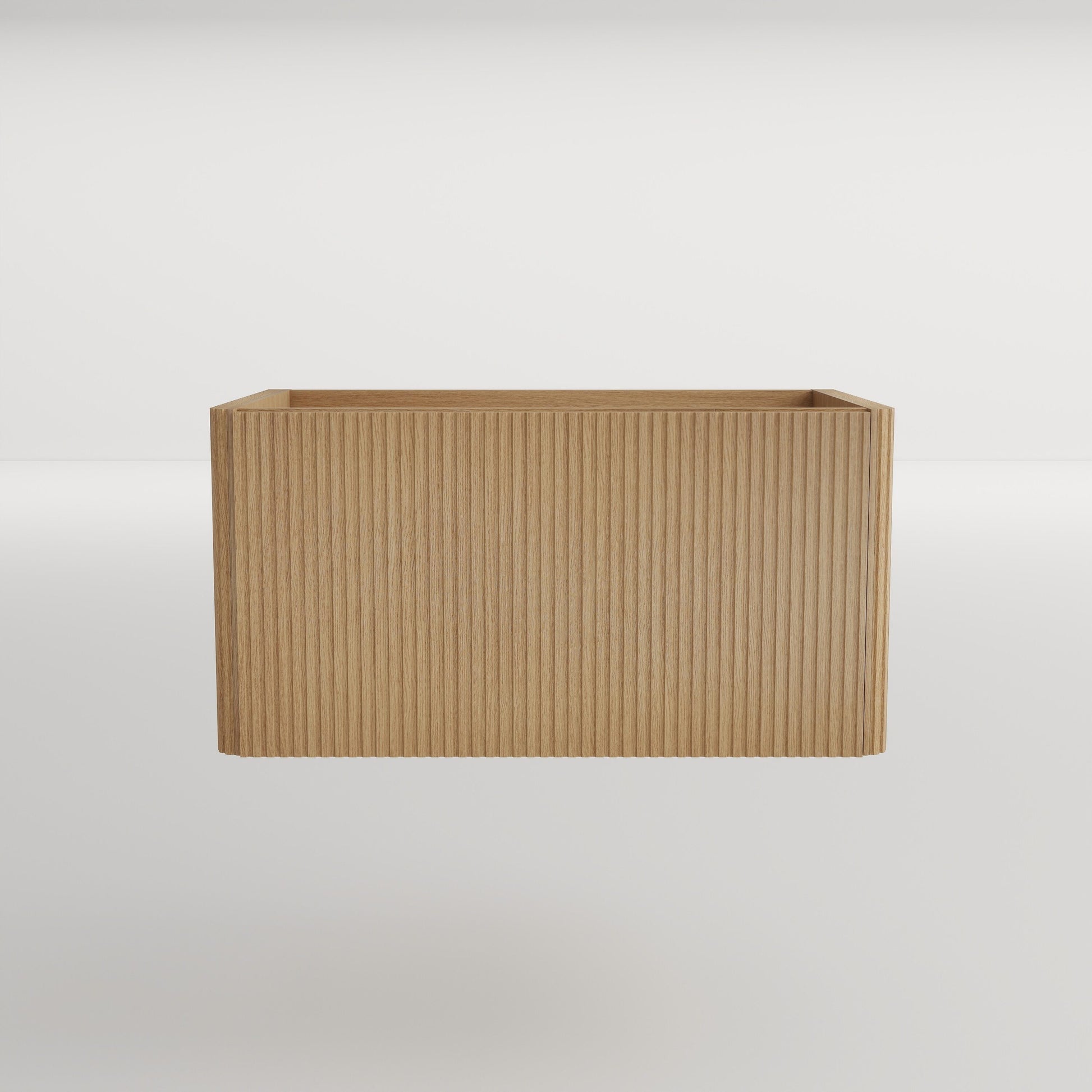 GDFStudio Etna 30-inch Modern Wall-Mounted Floating Bathroom Vanity Cabinet with Fluted Front Design (WITHOUT Sink) - Striped Natural Oak Finish