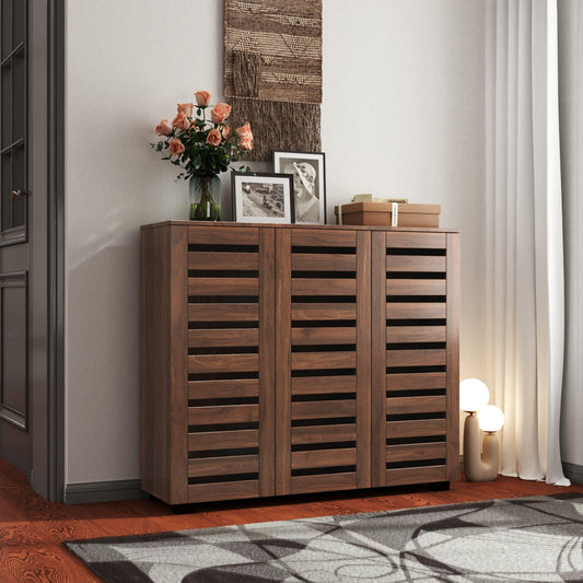Runesay 38.66-in H 4 Tier 20 pair Walnut MDF Shoe cabinet