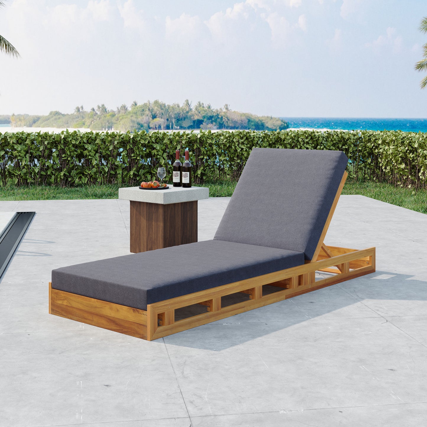Christopher Knight Home Rustic Adjustable Acacia Wood Patio Lounge Chaise Set with Water Resistant Cushions Teak and Dark Gray