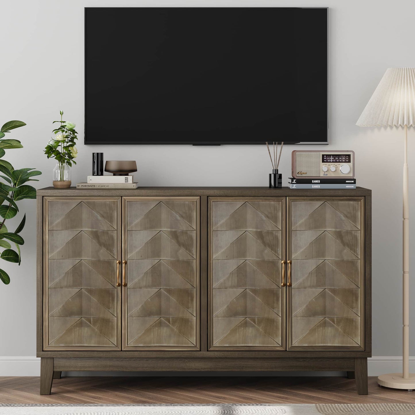 Maison Boucle Modern Dark Taupe Finish Sideboard Cabinet with Adjustable Shelves and Storage for Living Room