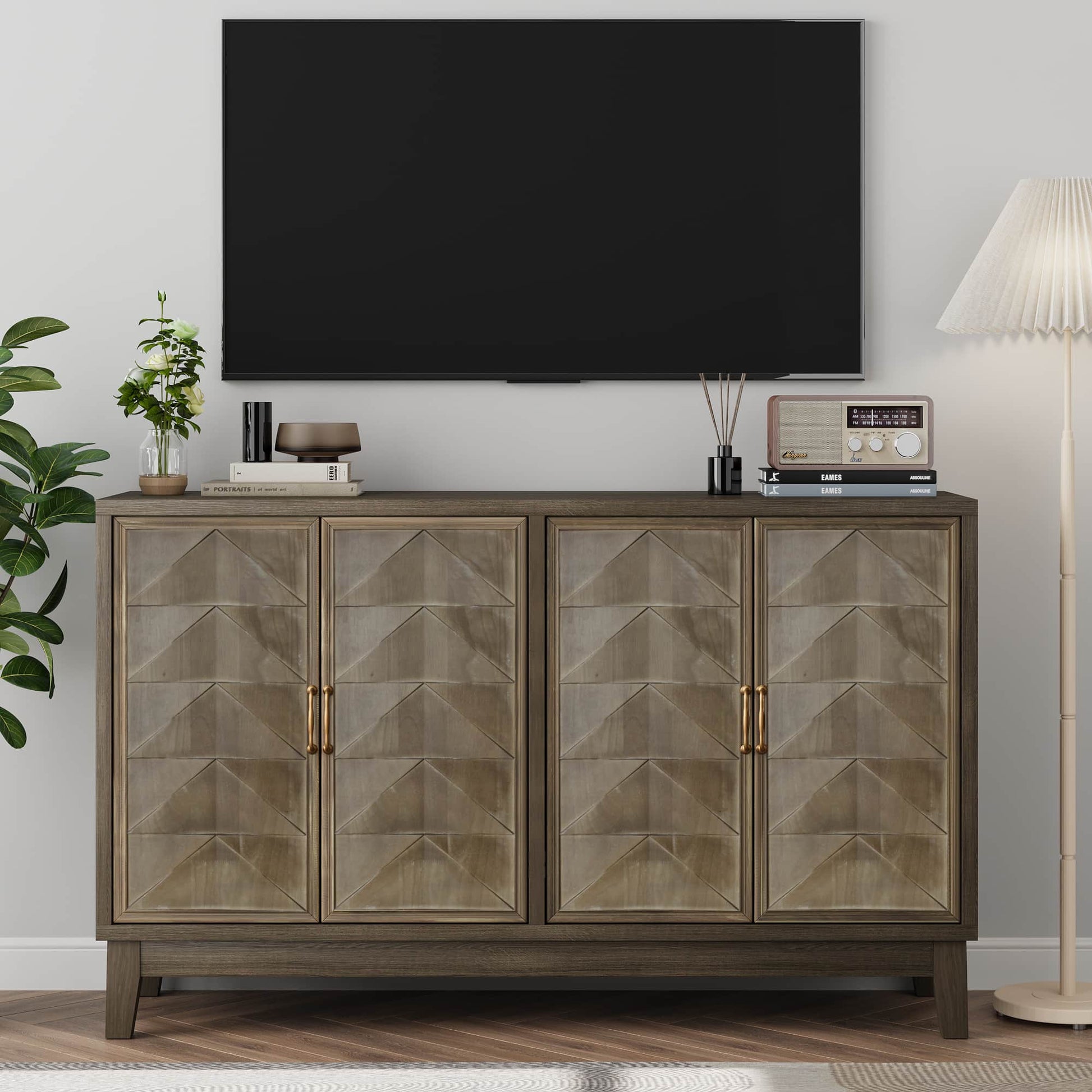 Maison Boucle Modern Dark Taupe Finish Sideboard Cabinet with Adjustable Shelves and Storage for Living Room