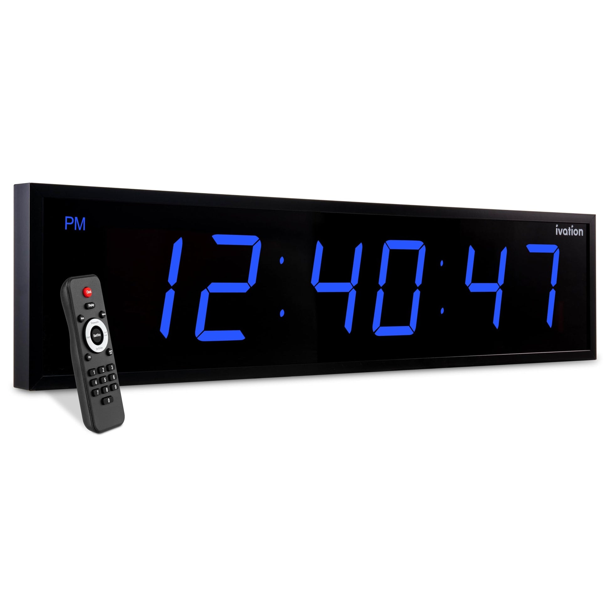 Ivation Large Digital Clock - 60'' Led Wall Clock with Stopwatch - Alarms - Timer - Temp and Remote - Blue