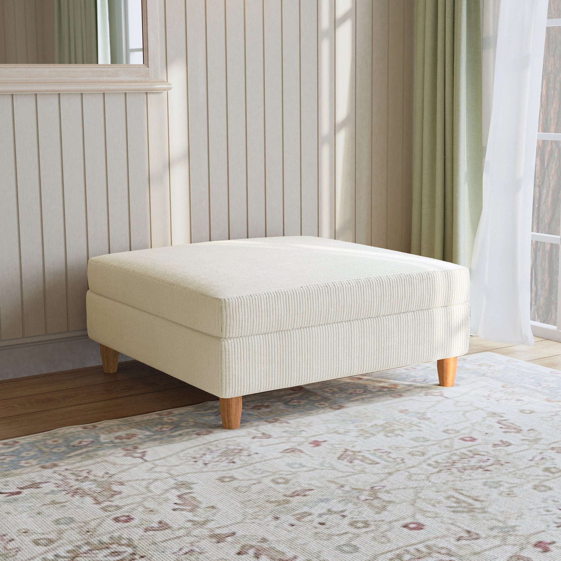 Dreamsidea Corduroy Upholstered Ottoman With Thick Foam Cushion Beige