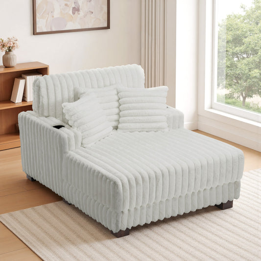 Dreamsidea 59 Inch Chaise Lounge Chair - Wood Metal Frame Oversized Sleeper Sofa with Single Cup Holder for Living Room Bedroom