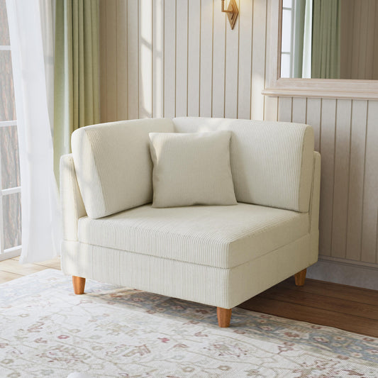 Dreamsidea Corduroy Upholstered Corner Armchair With Wide Ergonomic Backrest Beige