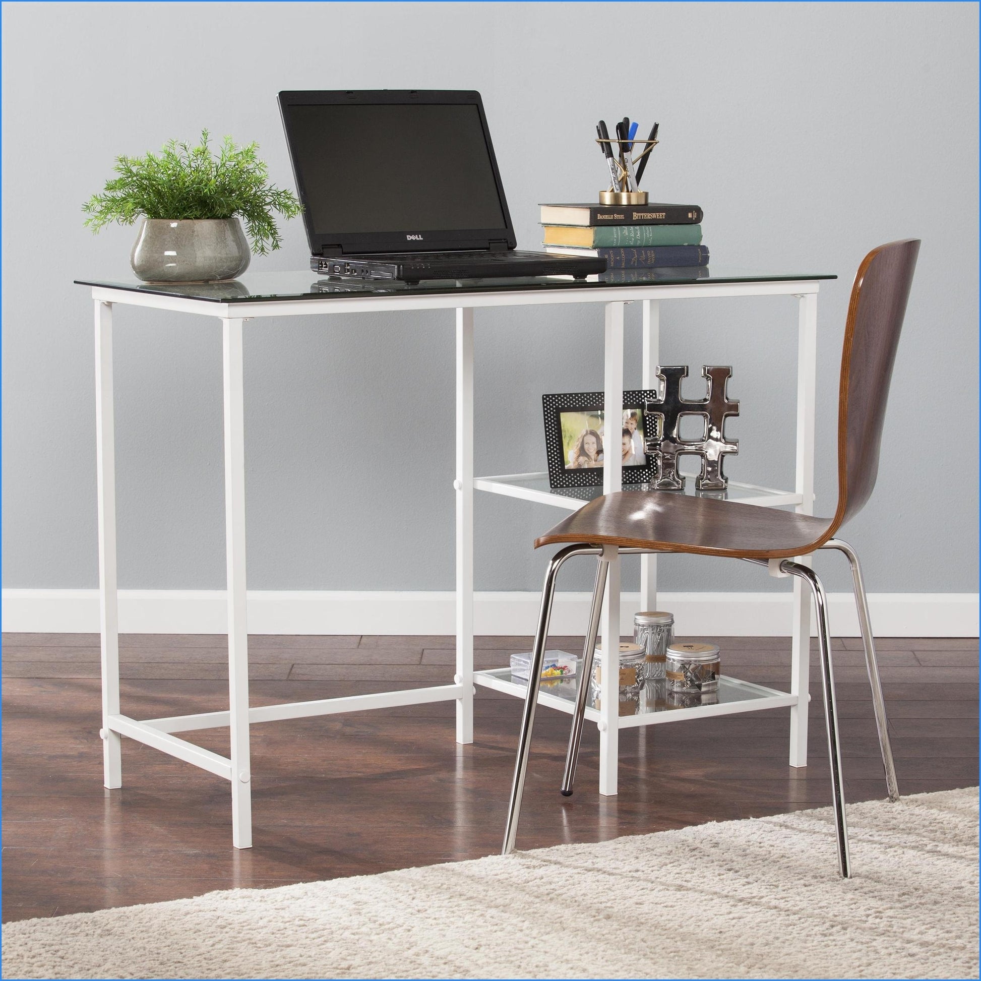 SunJet Desks Contemporary White Metal Tempered Glass Student Desk White Iron