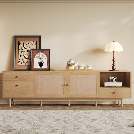 Fun Orange TV Stand Modern/Contemporary Natural 76.6-in W TV cabinet ( Accommodates TVs up to 85-in )
