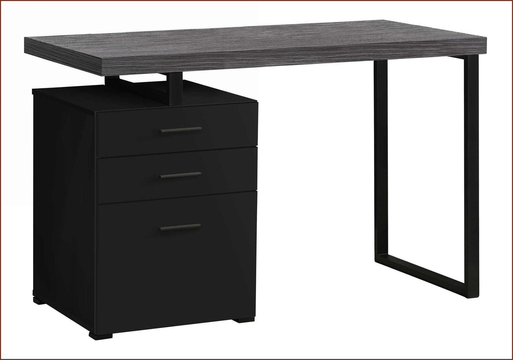 SunJet Desks 48inL Modern Computer Desk with Reversible Setup Storage Drawers Black Grey Laminate Black Particle Board