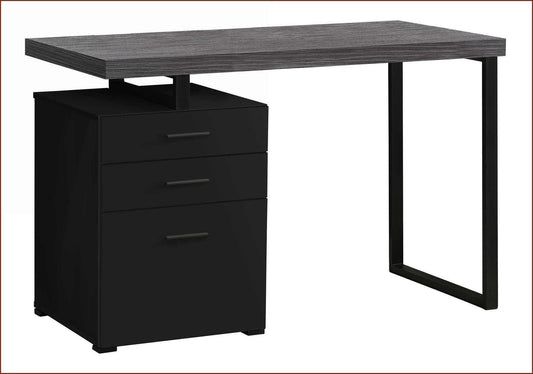 SunJet Desks 48inL Modern Computer Desk with Reversible Setup Storage Drawers Black Grey Laminate Black Particle Board