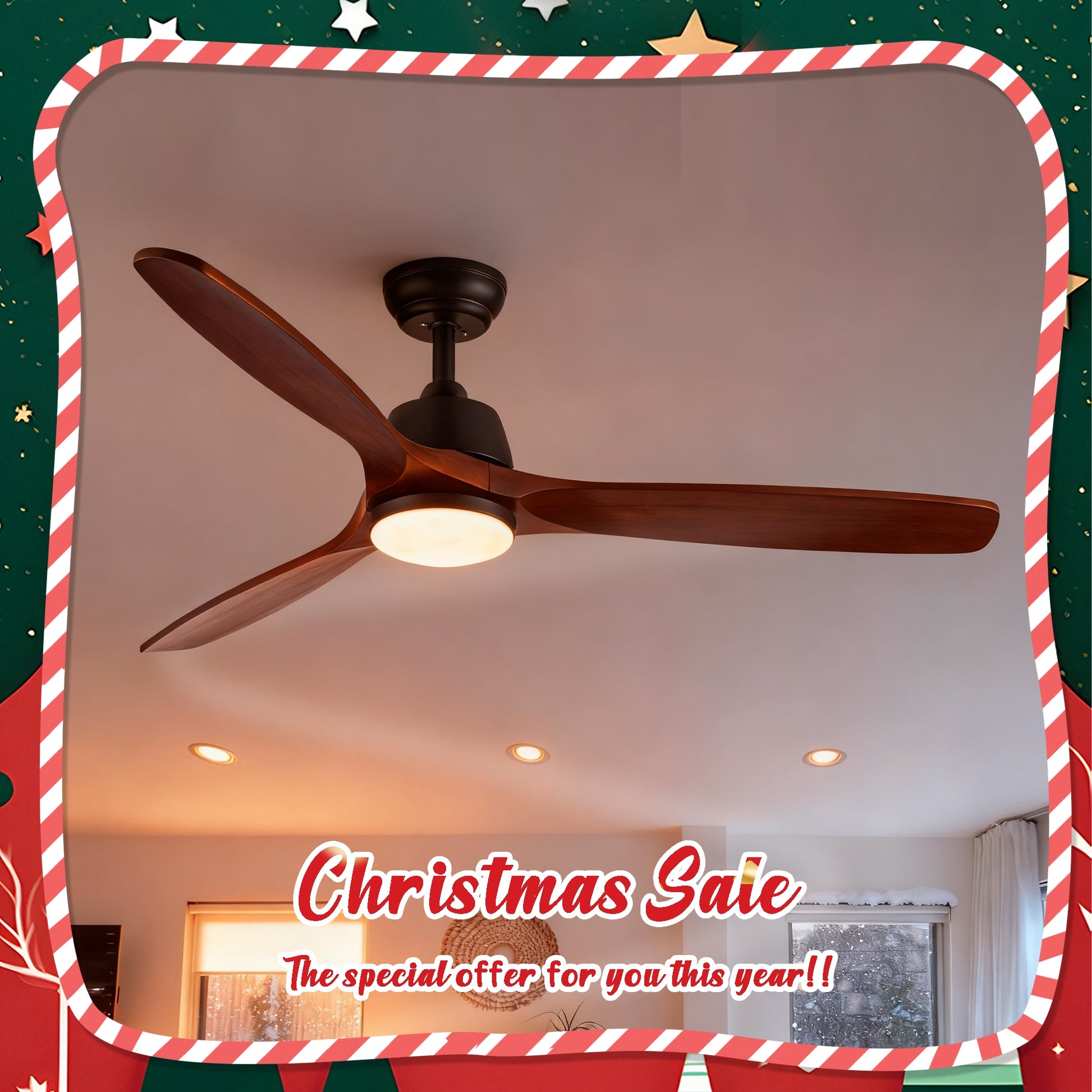 Sunrinx YUHAO 52-in Brown with Brown Blades Color-Changing Integrated LED Propeller Ceiling Fan With Light and Remote Included 3 -Blade