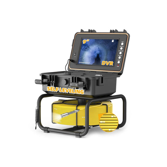 Anysun 9 Inch HD Industrial Sewer Camera Self Leveling IP68 Waterproof 165ft 5MM Thicker Cable with Meter Marking 5X Zoom DVR and 32GB Storage