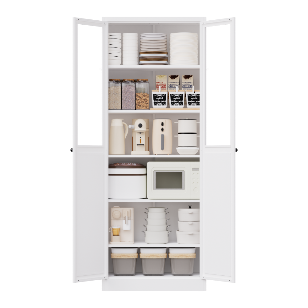GlasFlength  72 Inch Metal Kitchen Pantry Cabinet with Doors and Shelves Tall Heavy Duty Adjustable Storage Organizer Tool Free Assembly Freestanding Cabinet for Living Room Bathroom White