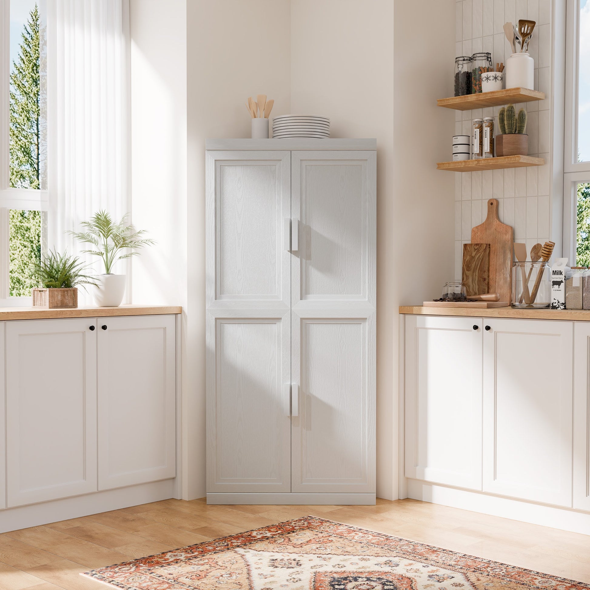 REIBII Set Of 2 White Corner Accent Cabinet with Doors Space-Saving Storage Accent Cabinet 16-inDx31-inWx67-inH