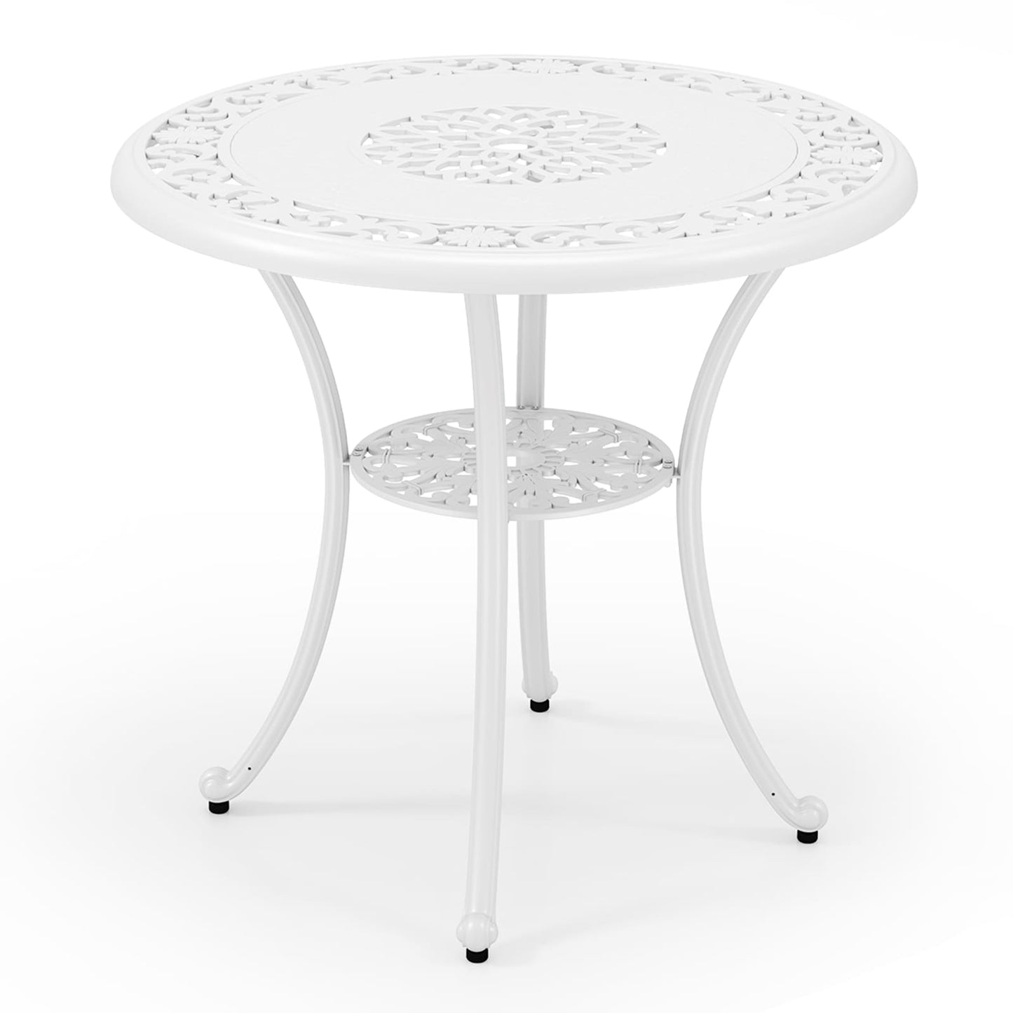 Slickblue Round Outdoor Dining Table with Umbrella Hole Cast Aluminum-White