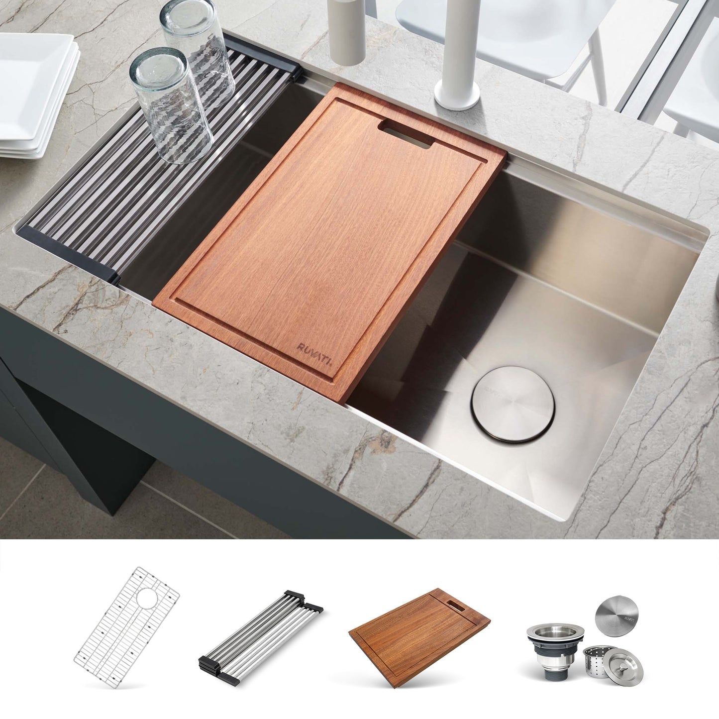 Ruvati Veniso Undermount 33-in x 19-in Stainless steel Single bowl 16 -Gauge Kitchen Sink