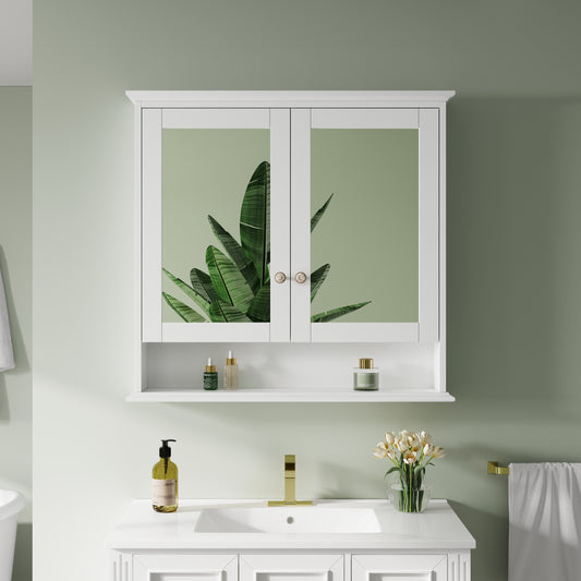 CALVON Claire Solid Wood 36-in x 34-in Surface Mount White Mirrored Rectangle Soft Close Medicine Cabinet