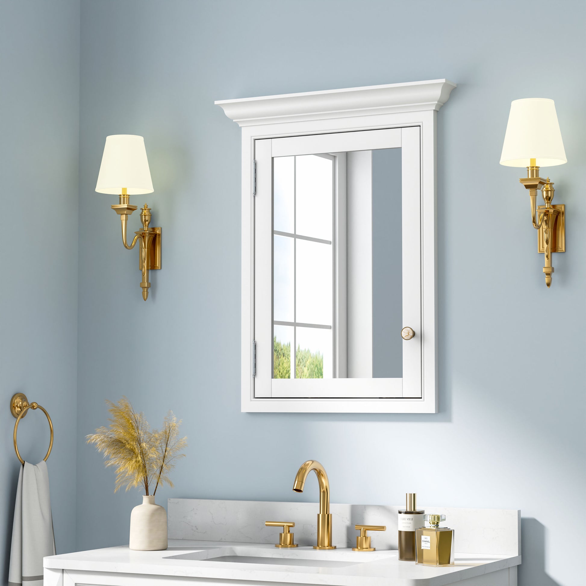 CALVON 24-in x 32-in Surface/Recessed Mount White Mirrored Rectangle Medicine Cabinet