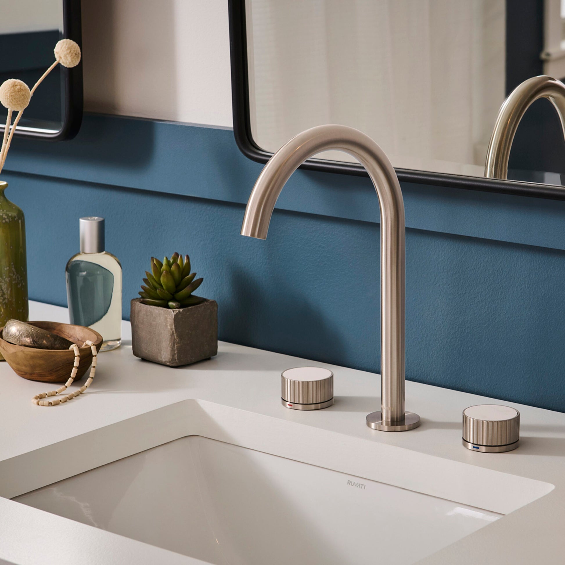 Ruvati Athena Brushed Nickel Single hole 2-handle WaterSense High-arc Residential Handle Bathroom Sink Faucet