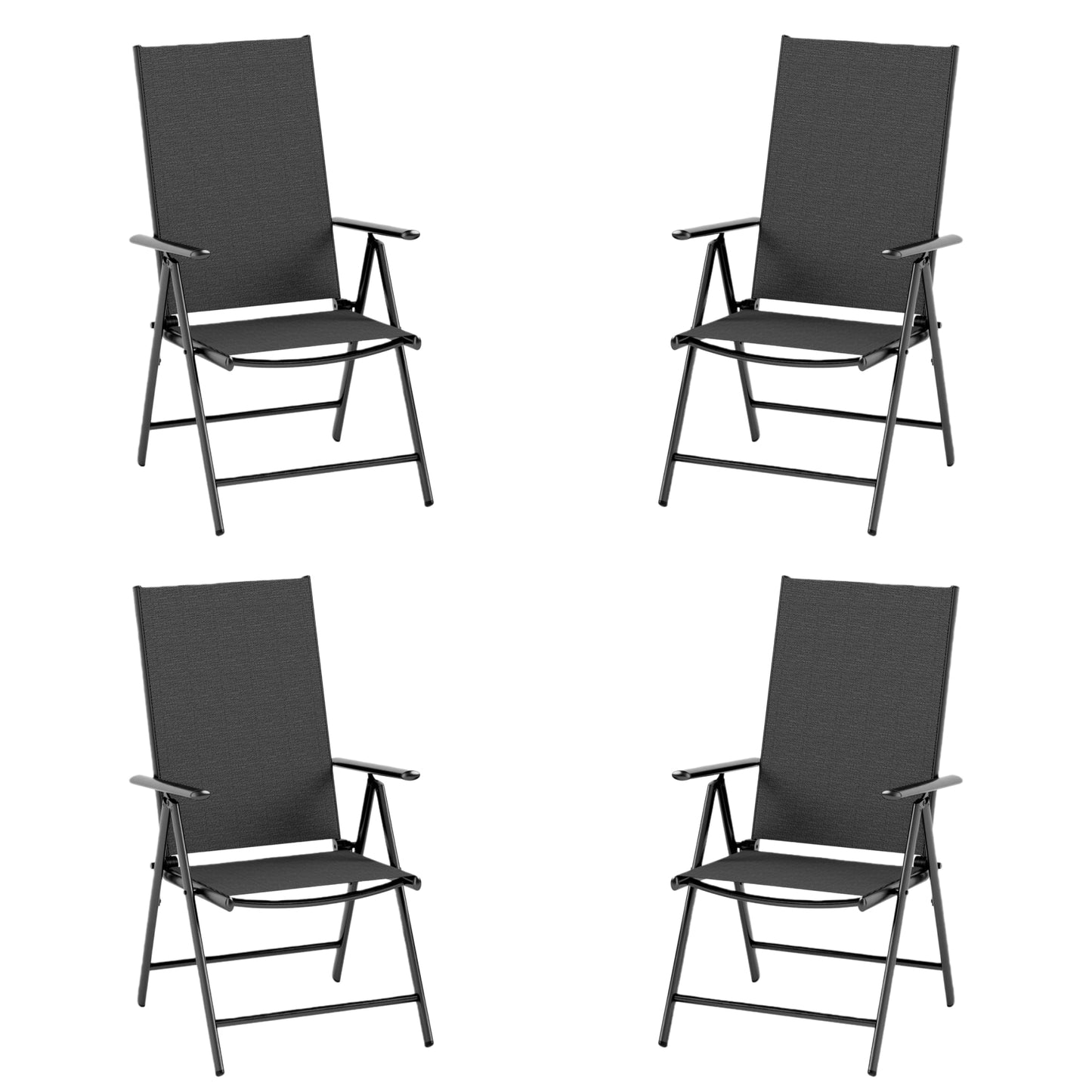  Set of 4 Black Steel Frame Stationary Dining Chair with Black Textilene Sling Seat