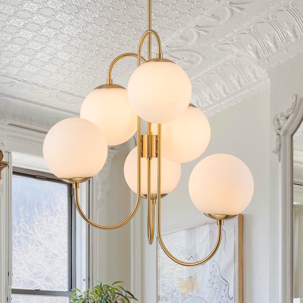 Zicbol 6 -Light Gloss Copper Indoor Opal glass Glass Metal Chandelier