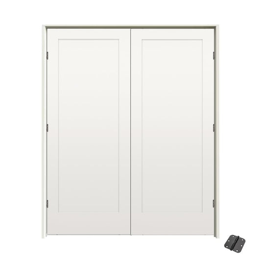 RELIABILT 60-in x 80-in Off-white Hollow core 1-panel Reversible/Universal Smooth Unfinished Molded composite Split Jamb Double Prehung Interior Door with 453 Casing