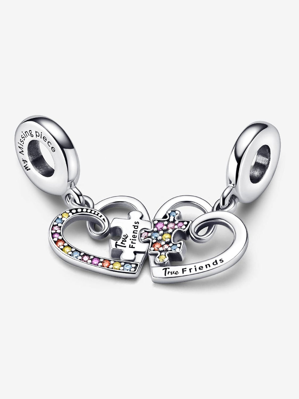 Puzzle Piece Hearts Splittable Friendship Dangle Charm - Sterling Silver - 792239C01