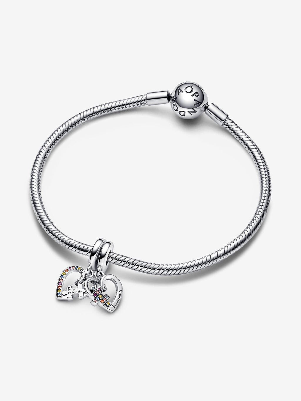 Puzzle Piece Hearts Splittable Friendship Dangle Charm - Sterling Silver - 792239C01