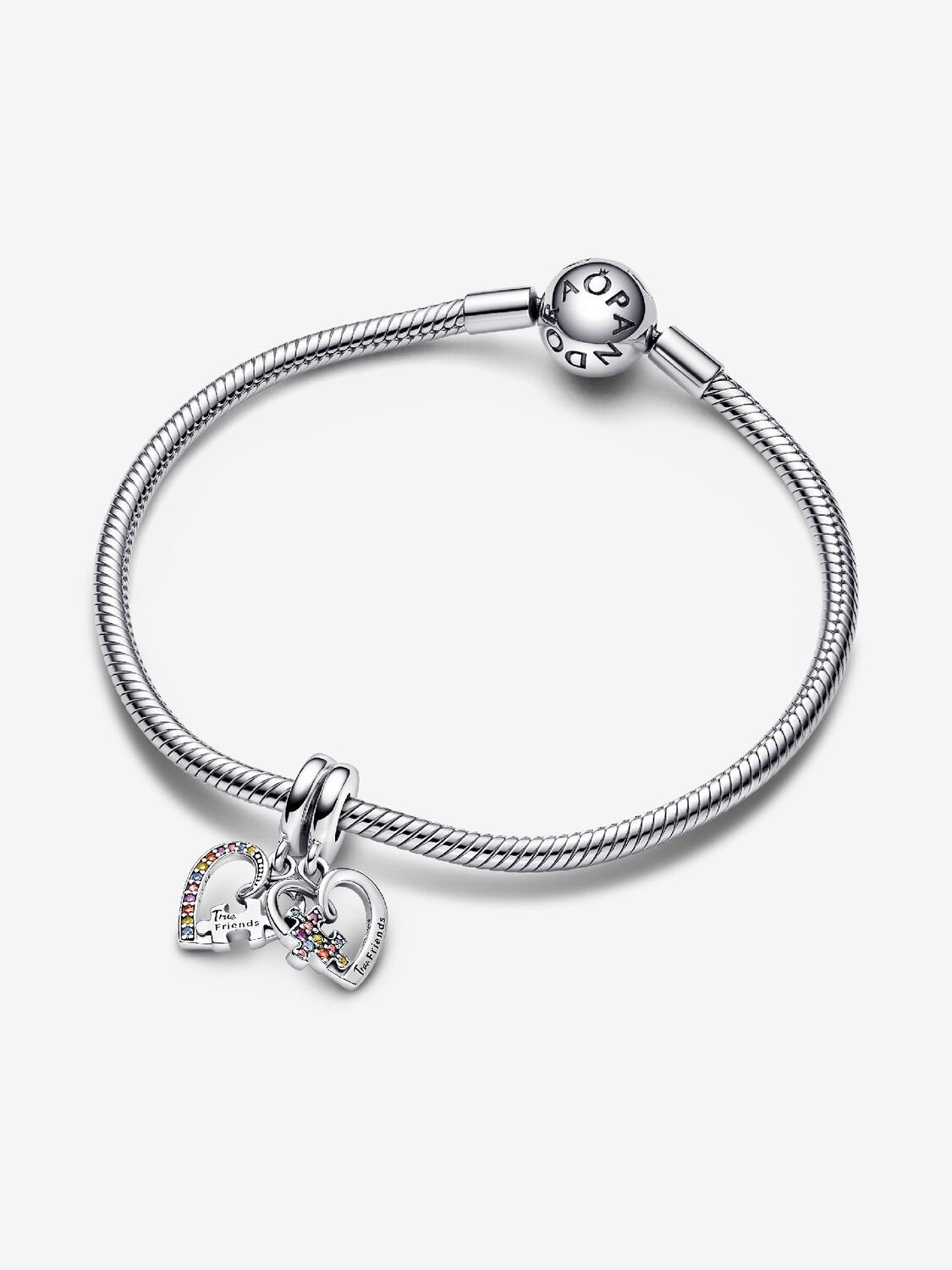 Puzzle Piece Hearts Splittable Friendship Dangle Charm - Sterling Silver - 792239C01