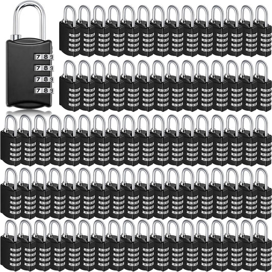 100 Pcs 4 Digit Combination Lock Bulk Small 4 Digit Combo Locks Waterproof Outdoor Combo Locker Black Keyless Number Padlock for Traveling Luggage Toolbox Gym Door Locker Suitcases Fence Cabinet