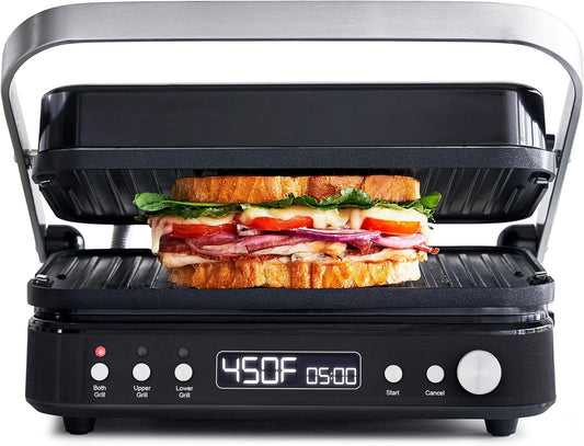 GreenPan 6-in-1 Multifunction Removable Plate Indoor Grill & Electric Griddle, Diamond Infused PFAS Free Ceramic Nonstick Reversible Plates, Opens Flat, Adjustable Temp, Panini Press, Black