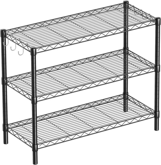 Guan River 3-Shelf Adjustable Metal Shelf Wire Shelving Unit Storage Rack Display Shelf for Office,Kitchen,Bedroom,Bathroom,Laundry,Pantry Basement,Garage(Black,36" L x 14" W x 30" H)