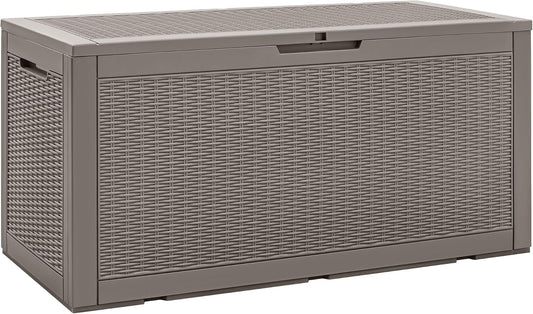 Flamaker 100 Gallon Large Deck Box Waterproof Resin Outdoor Storage for Patio Furniture, Garden Tools, Pool Accessories(Taupe)