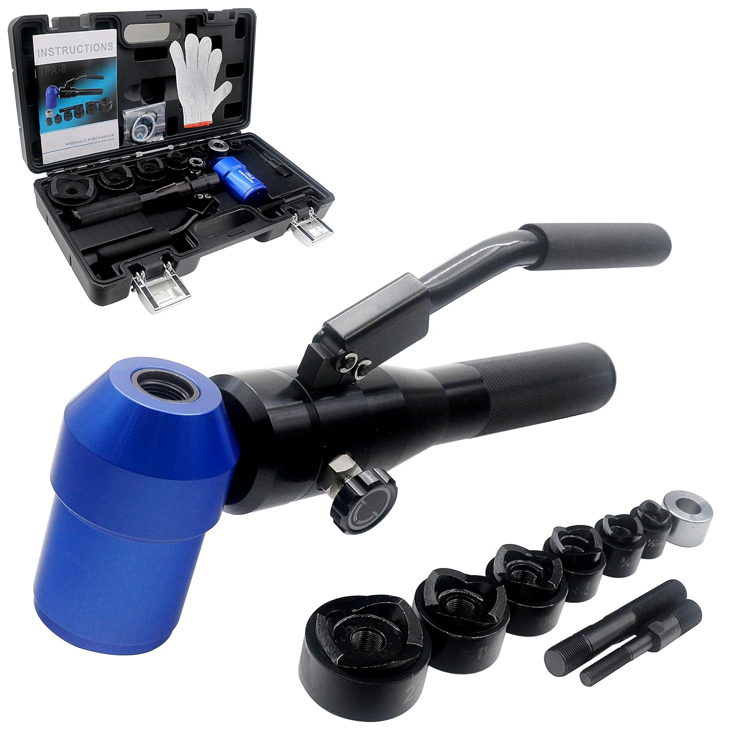 Hydraulic Knockout Hole Punch Set 1/2 to 2 inch Electrical Conduit Hole Cutter Set KO Tool Kit Metal Sheet Puncher (TPA-8)_iGeelee