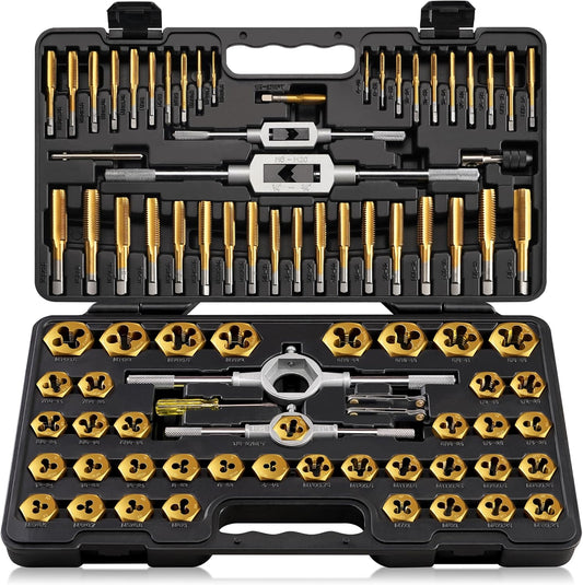 Kolvoii 86-Piece Tap and Die Set, SAE & Metric #4\u20135\/8" & M3\u2013M16, Heavy-Duty GCr15 Steel Rethreading Tool Kit with Titanium Coating for Cutting & Rethreading Internal and External Threads