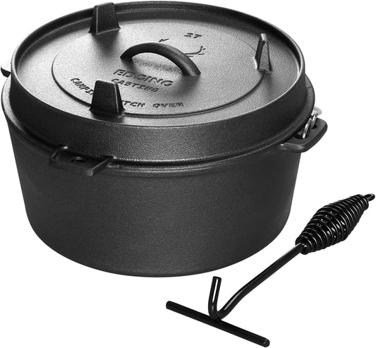 EDGING CASTING Pre-Seasoned Cast Iron Camping Dutch Ovens, Outdoor Camping Dutch Oven Pot with Lid Tripod, 6 Quart
