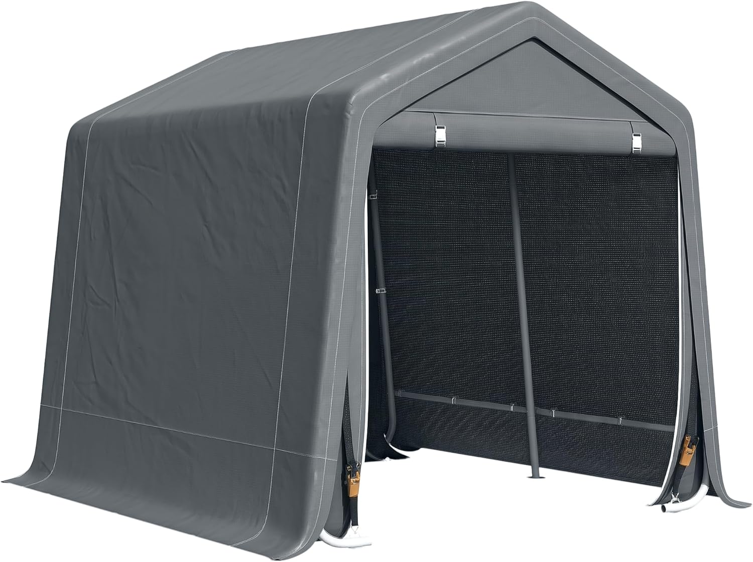 Outsunny 9' x 8' Carport Portable Garage, Heavy Duty Storage Tent, Patio Storage Shelter w\/Anti-UV PE Cover and Double Zipper Doors, for Motorcycle Bike Garden Tools, Dark Gray