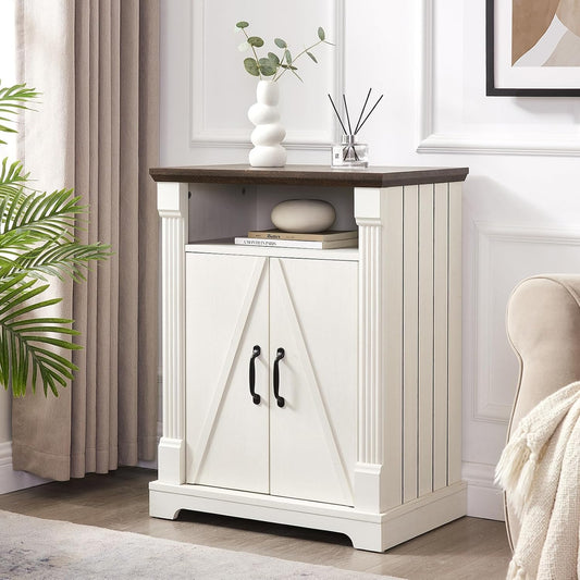 24" Farmhouse Storage Cabinet with Barn Doors, Antique White Freestanding Sideboard Buffet with Adjustable Shelf, Pantry Hutch Coffee Bar for Kitchen Bathroom Living Room - Small Floor Cabinet