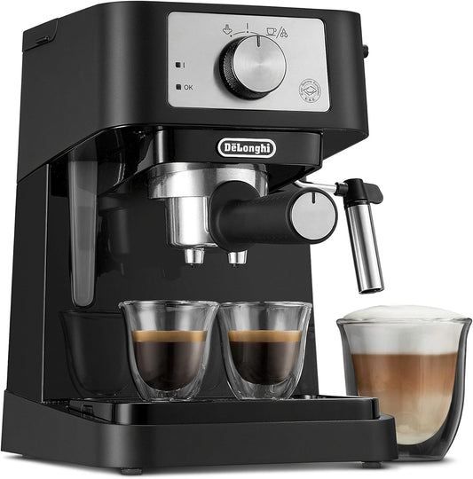 De'Longhi Stilosa Manual Espresso Machine, Compact Coffee Maker, 15 Bar Pump Pressure, Manual Milk Frother Steam Wand for Authentic Single & Double Espresso, Lattes & Cappuccinos, Tamper Included