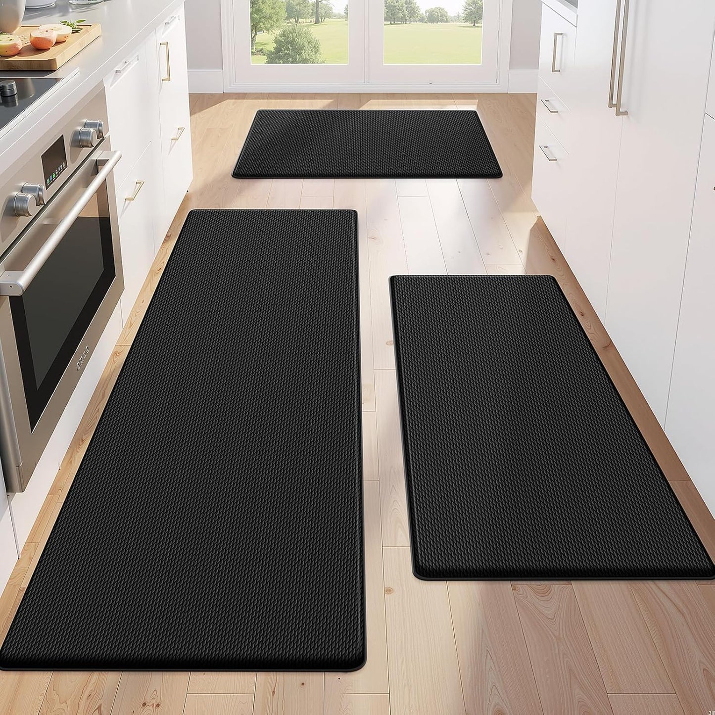 KitchenClouds Kitchen Mats for Floor,3PCS Kitchen Rugs,Non Slip Anti Fatigue Mats for Floor,Waterproof Kitchen Sink Mat,Cushioned Standing and Comfort Mats for Office,Black