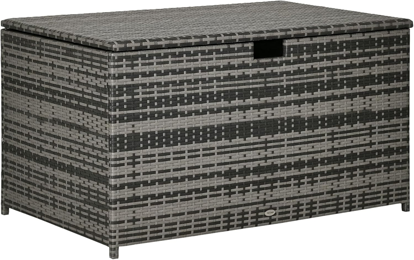 Outsunny 113 Gallon Deck Box, Rattan Outdoor Storage Box, Waterproof Storage Container for Indoor, Patio Furniture Cushions, Pool Supplies, Garden Tools, Dark Gray